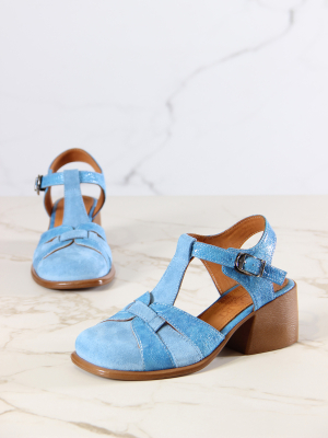 Босоножки натуральная замша голубые