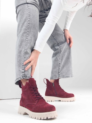 Ботинки замшевые бордовые