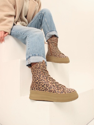 Ботинки кожаные с принтом леопард