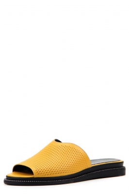 Мюли кожаные желтые с перфорацией