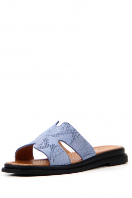 Мюли кожаные голубые с принтом змеи