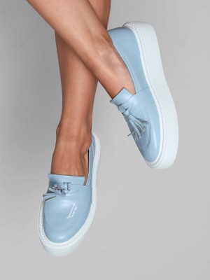 Лоферы кожаные голубые