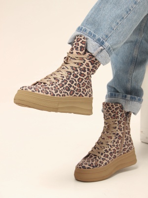 Ботинки кожаные с принтом леопард