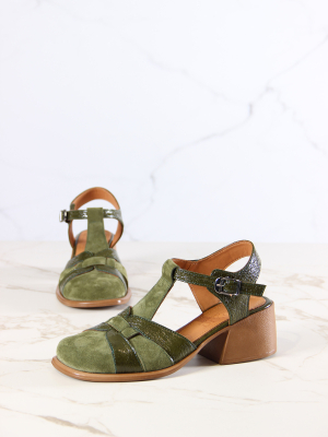 Босоножки ED'ART 5038.23663'bе.Зеленый наплак+оливковая замша