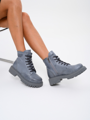 Ботинки кожаные серые