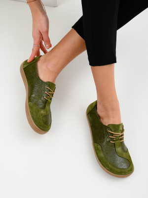 Босоногие туфли замшевые зеленые