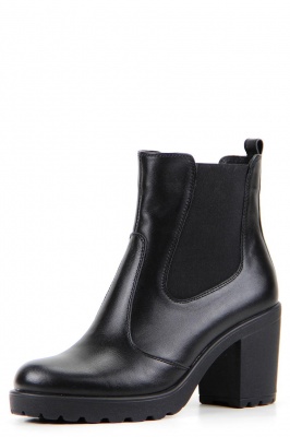 Ботильоны кожаные черные на каблуке