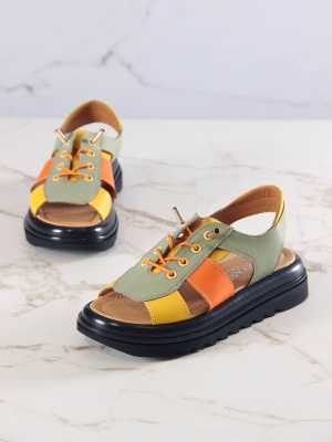 Босоножки ED'ART 2029.2525'bl. Авокадо желтый оранжевый+черный
