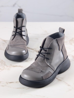 Ботинки кожаные серые