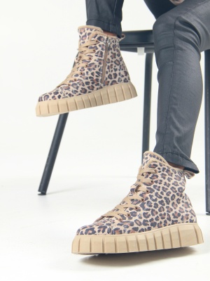 Ботинки кожаные с принтом леопард