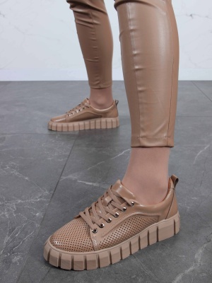 Кеды кожаные коричневые с перфорацией