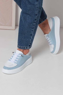 Кеды кожаные с перфорацией голубые