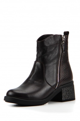 Ботильоны кожаные коричневые с принтом змеи